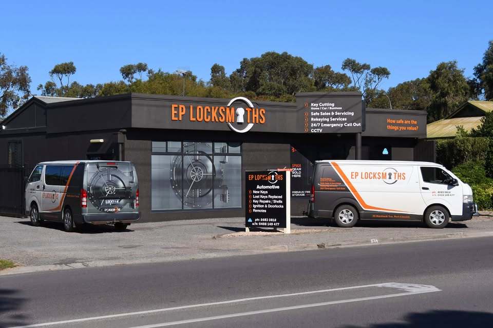 EP Locksmiths storefront and service vans at Mortlock Terrace, Port Lincoln